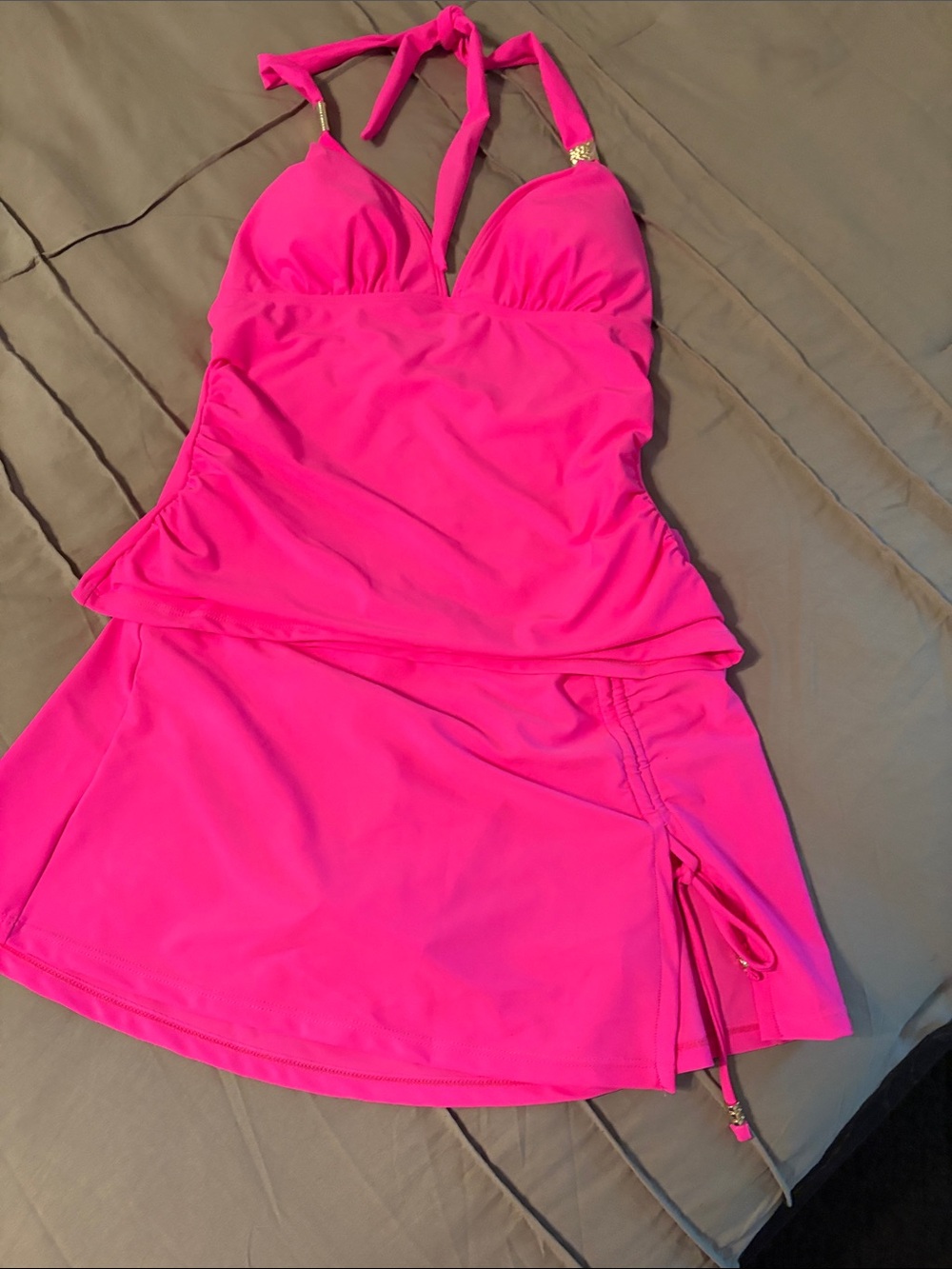 Amazon Women Swim Hot Pink Halter Tankini with Skirt